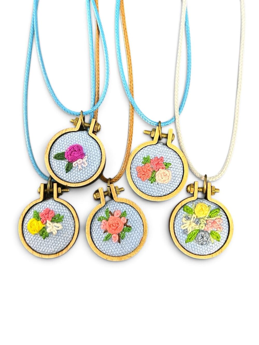 Lot of 5x Handmade Mini Embroidery Hoop Charm Necklace